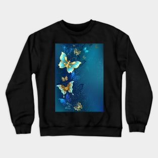 Golden Butterflies on Blue Background Crewneck Sweatshirt